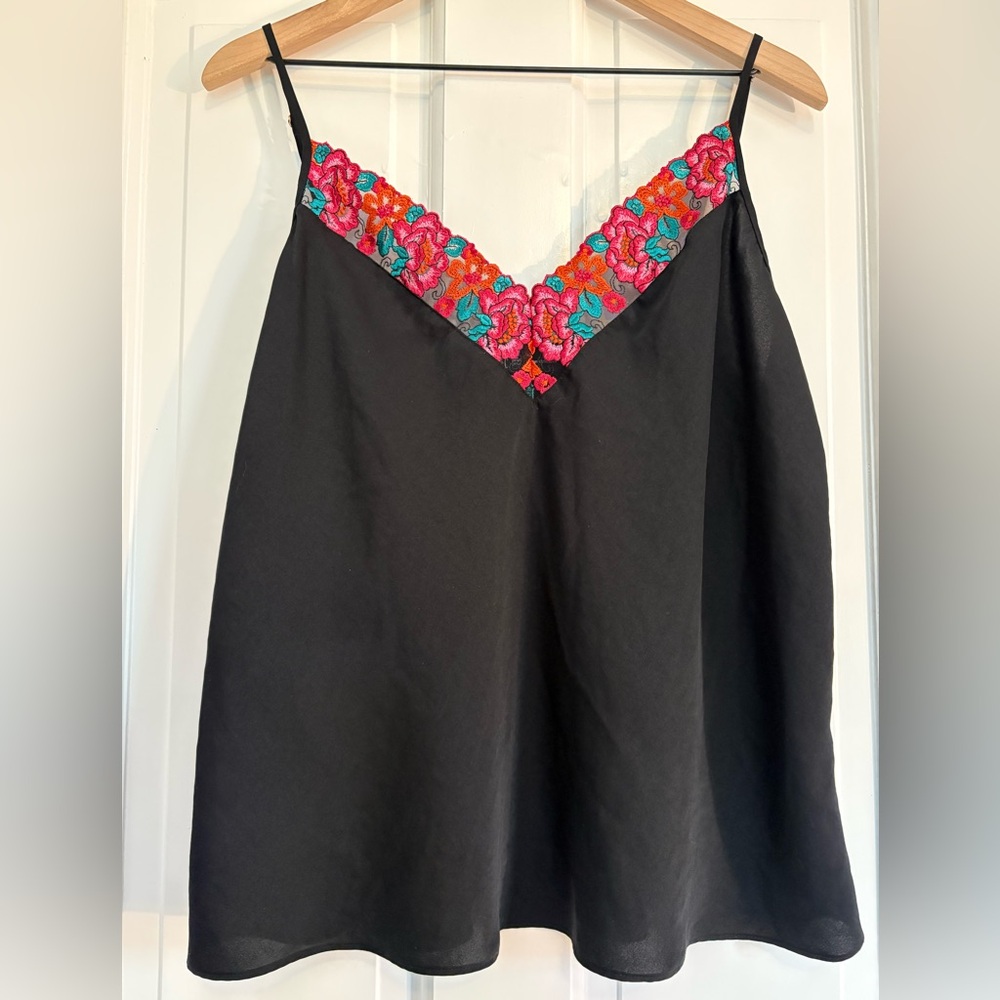 INC Womens XXL Black Satin Embroidered Floral Cami Coquette Fairy Whimsygoth